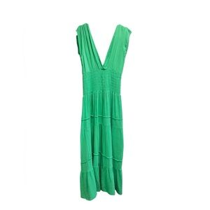 Chic Smocked Gauze Green Maxi Dress
